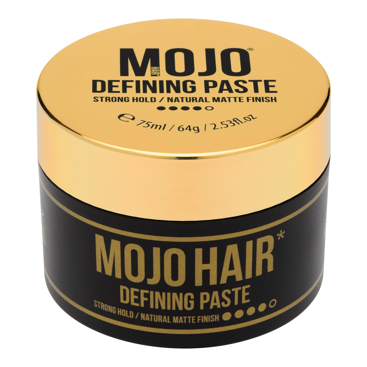 MOJO Hair Defining Paste 75ml - strong hold, natural matte finish, gold lid and black tub