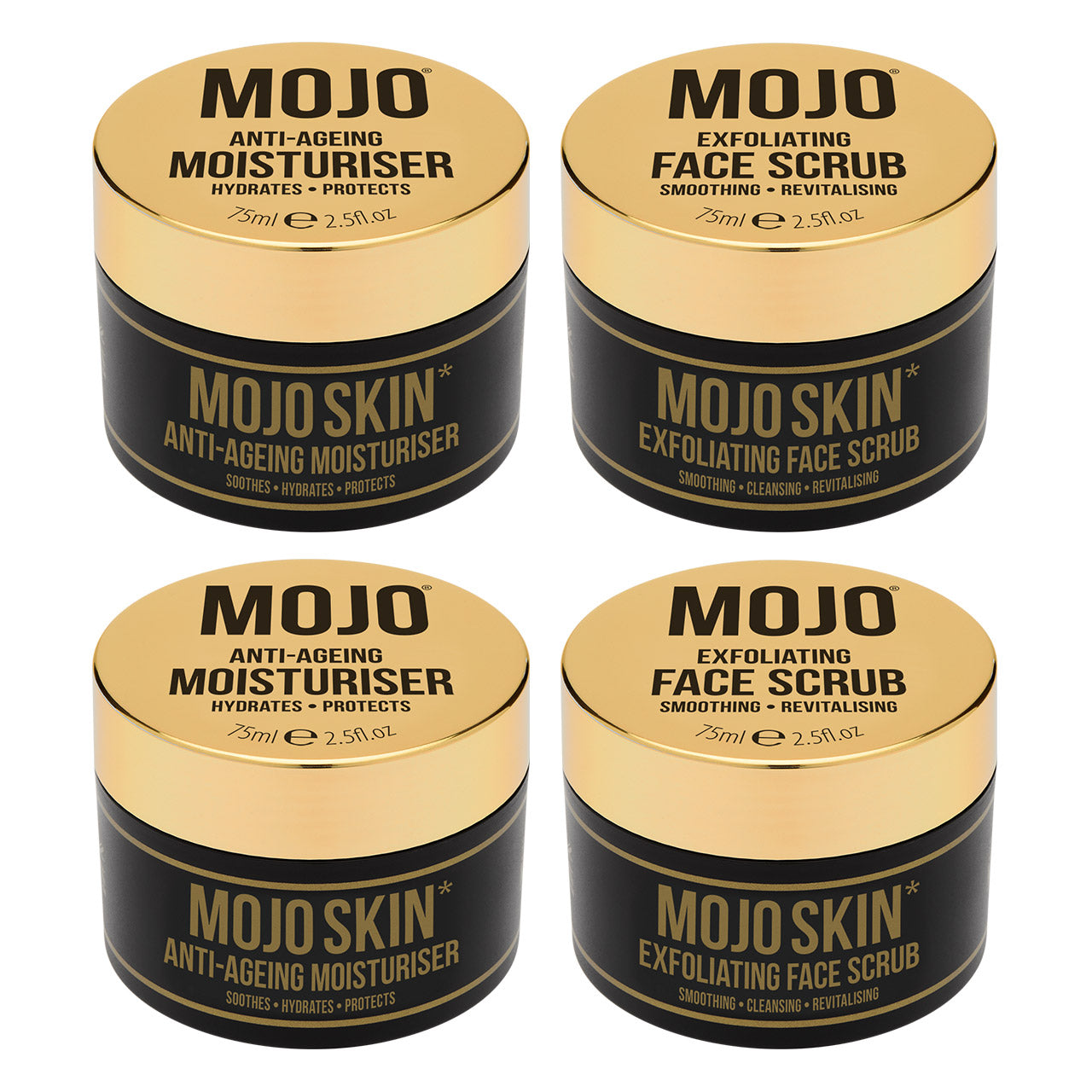 Mojo Skin Anti-Ageing Moisturiser & Exfoliating Face Scrub Set Set x2 of each