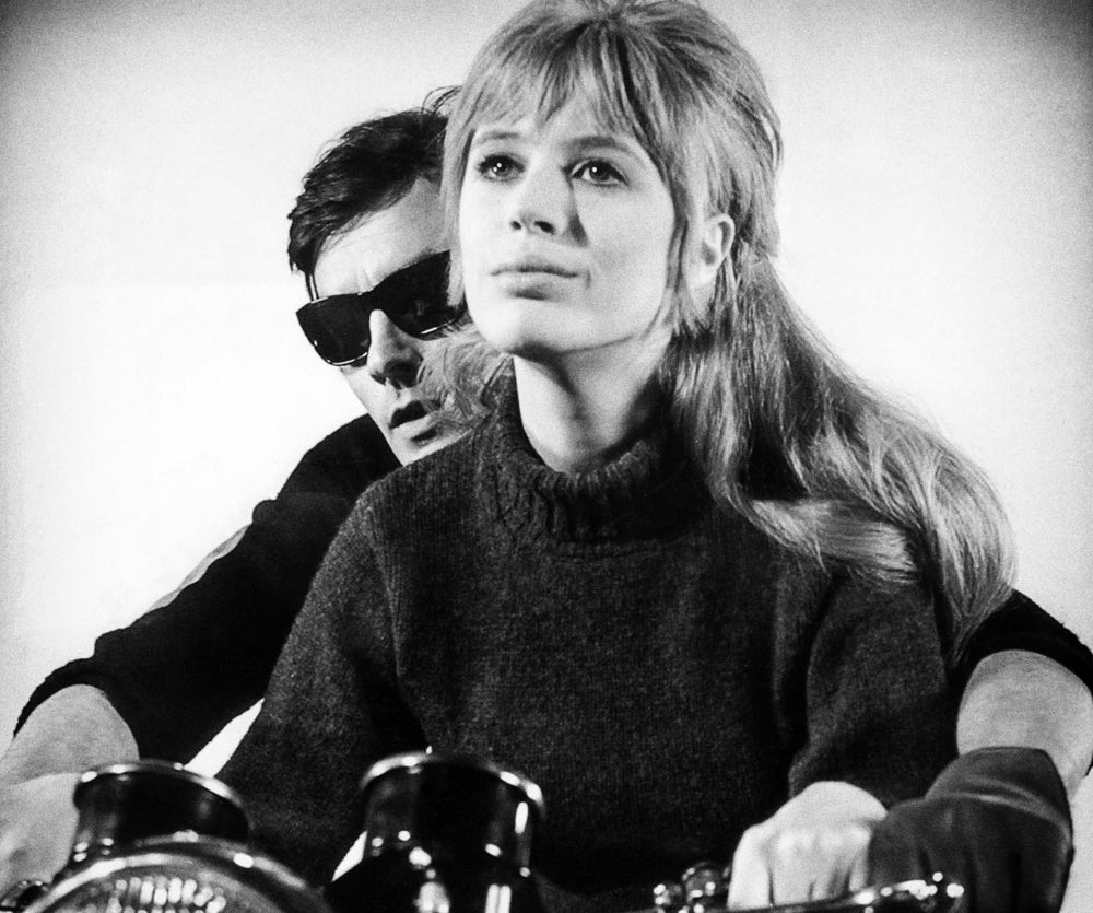 Delon and Faithful in a publicity still from the cult film "Girl on a Motorbike" - one of Mojo’s influences