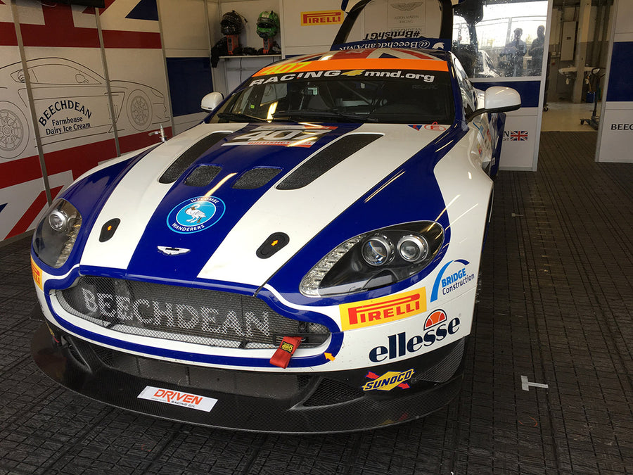MOJO Hair and Aston Martin GT4 at Silverstone