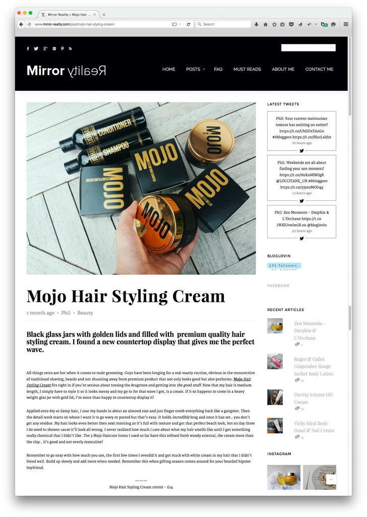 Mojo's Styling Cream gives "the perfect wave"