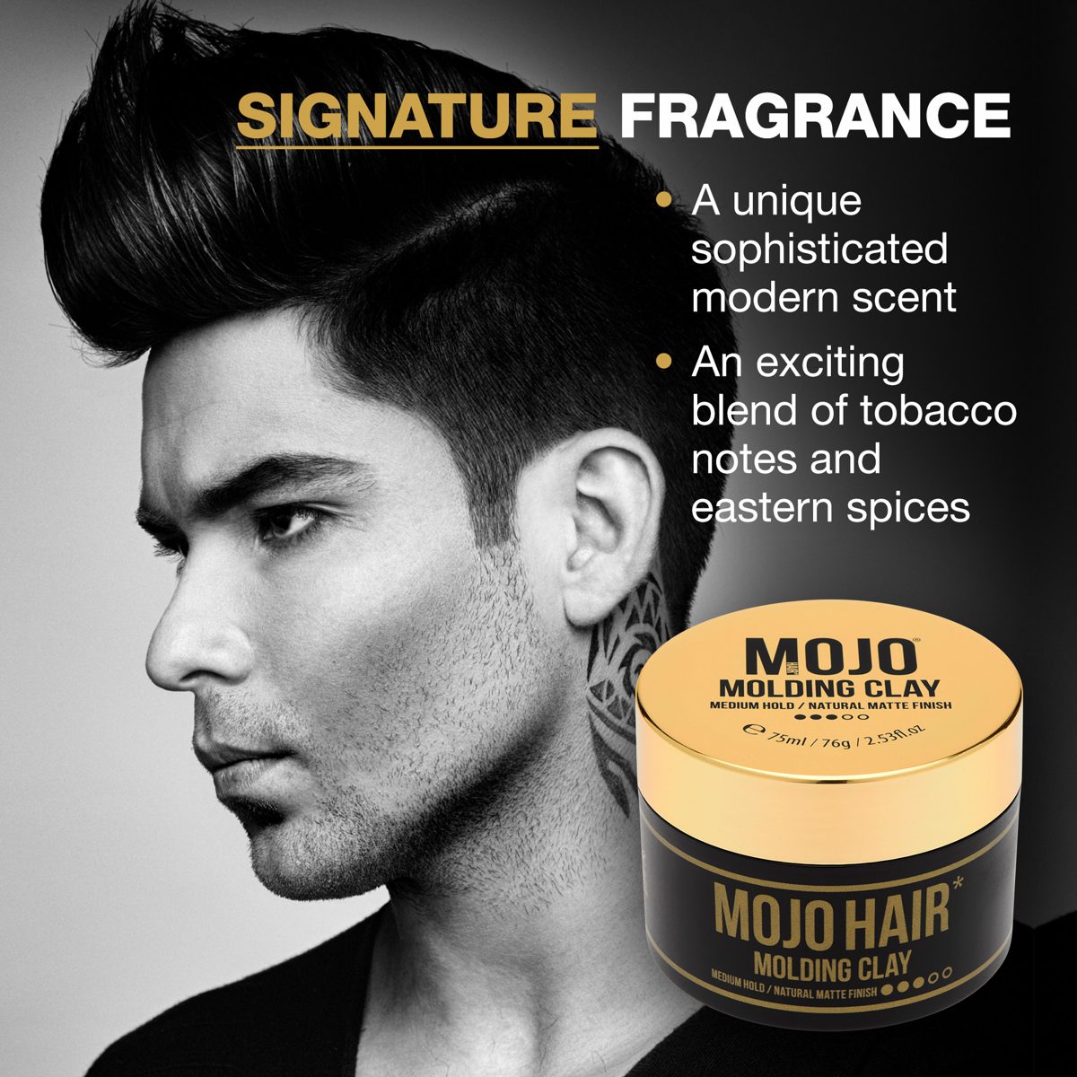 MOJO Hair Molding Clay - signature fragrance, classic British styling