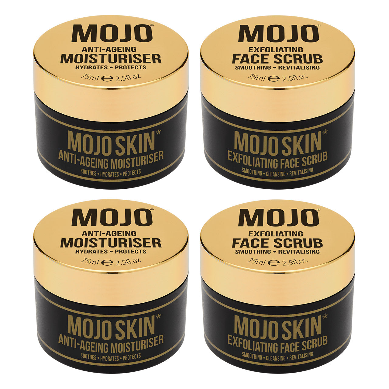 Mojo Skin Anti-Ageing Moisturiser & Exfoliating Face Scrub Set Set x2 of each